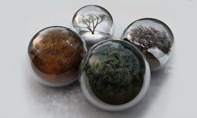 Обои картинки фото 3д графика, шары , balls, шары, времена, года, деревья
