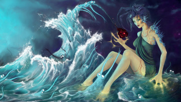 Картинка фэнтези девушки девушка море волны существа