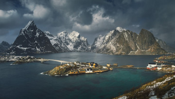 обоя города, лофотенские острова , норвегия, горы, фьорд, дома