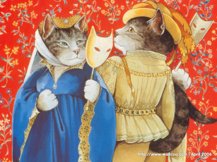 Картинка рисованные животные сказочные мифические кот кошка карнавал маска