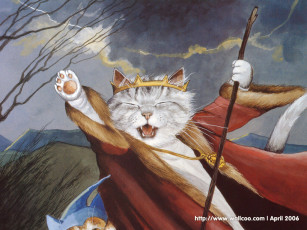 Картинка рисованные животные сказочные мифические кот корона король