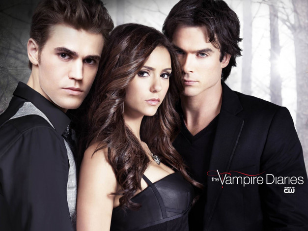 Обои картинки фото the, vampire, diaries, кино, фильмы, paul, wesley, nina, dobrev, ian, somerhalder