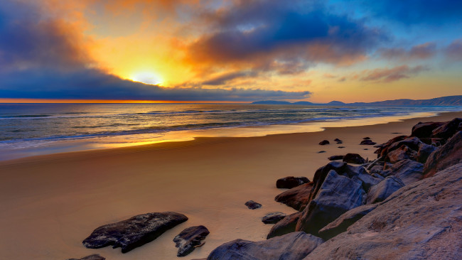 Обои картинки фото природа, побережье, закат, песок