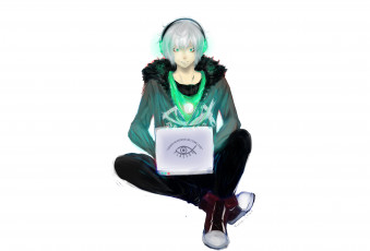 Картинка аниме -headphones+&+instrumental ноутбук парень арт наушники fisheye placebo