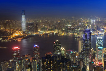Картинка города гонконг+ китай гон-конг hong kong мегаполис небоскребы панорама река