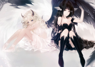обоя аниме, ангелы,  демоны, девушки