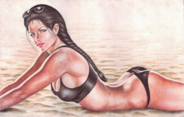 Картинка рисованное люди купальник песок взгляд фон девушка очки