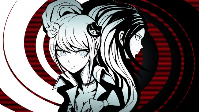 Обои картинки фото аниме, danganronpa, взгляд, девушка, фон