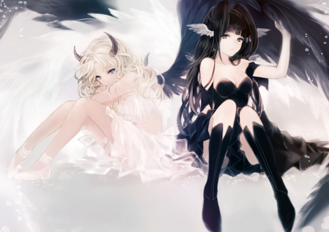 Обои картинки фото аниме, ангелы,  демоны, девушки