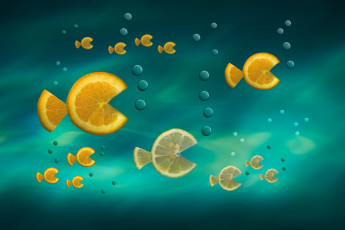 Картинка разное компьютерный+дизайн дольки fish in the sea рыбки цитрусы