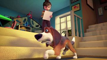 Картинка ozzy мультфильмы женщина собака поза ступени комната