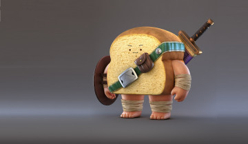 Картинка 3д+графика юмор+ humor bread warrior хлеб zhang chi меч настроение воин рендеринг арт