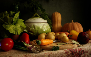 обоя еда, овощи, тыква, помидоры, морковь, картофель, томаты