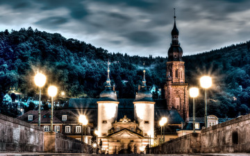 Картинка города гейдельберг+ германия фонари башни вечер