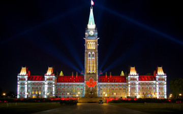 Картинка города оттава+ канада часы башня освещение вечер здание