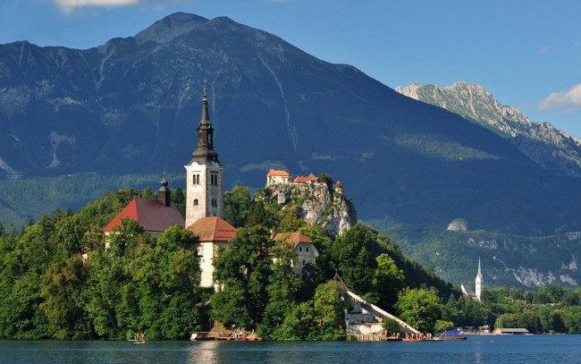 Обои картинки фото города, блед , словения, остров, озеро, горы
