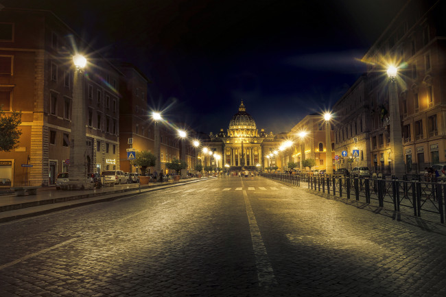 Обои картинки фото rome,  straight to the vatican, города, рим,  ватикан , италия, огни, ночь