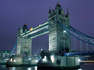 обоя города, лондон , великобритания, башни, темза, огни, мост