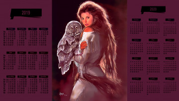 Картинка календари фэнтези филин сова взгляд девушка