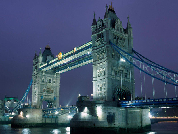 Обои картинки фото города, лондон , великобритания, башни, темза, огни, мост