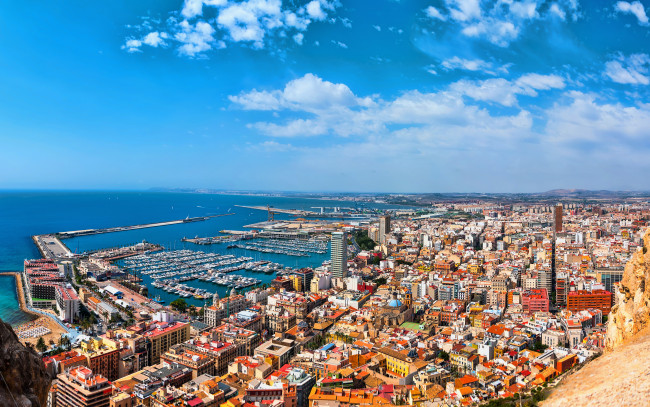 Обои картинки фото alicante,  spain, города, - панорамы, лето, 4k, испания, побережье, порт