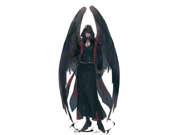 Обои картинки фото аниме, ангелы,  демоны, парень, крылья