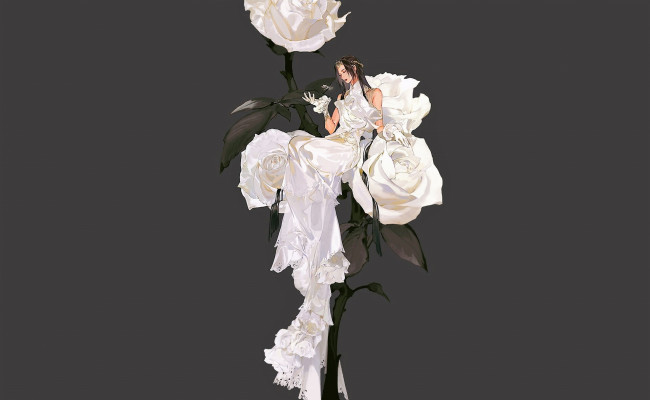 Обои картинки фото аниме, unknown,  другое , девушка, платье, розы