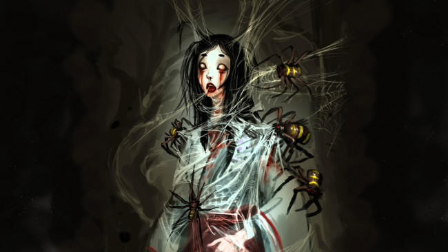 Обои картинки фото видео игры, akaneiro,  demon hunters, девушка, кровь, паутина, пауки