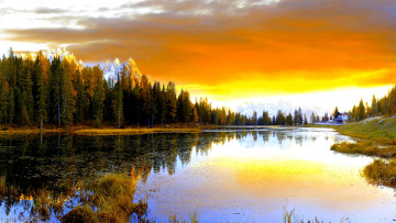 Картинка природа восходы закаты горы лес река красота