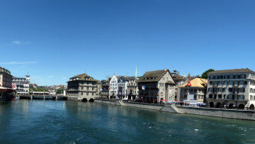 Картинка zurich switzerland города цюрих швейцария озеро мост дома