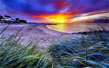 Картинка природа восходы закаты трава песок закат пляж