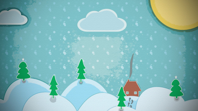 Обои картинки фото векторная, графика, ели, домик, снег