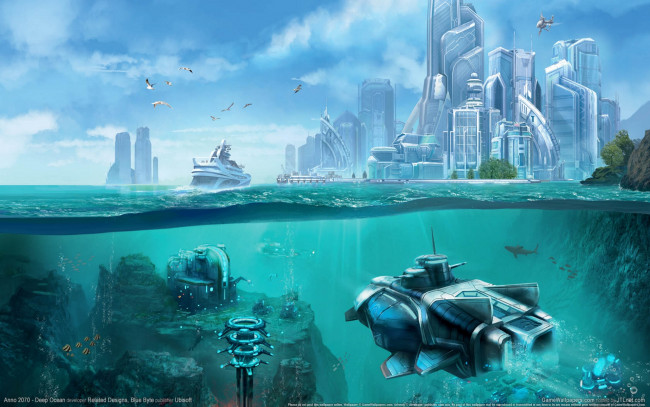 Обои картинки фото anno, 2070, deep, ocean, видео, игры, море, город, яхта