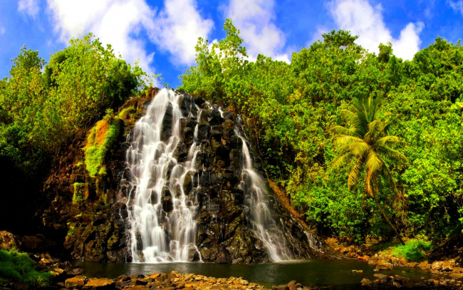 Обои картинки фото природа, водопады, тропики, джунгли, обрыв, река, водопад