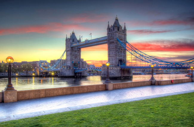 Обои картинки фото города, лондон, великобритания, набережная, закат, мост
