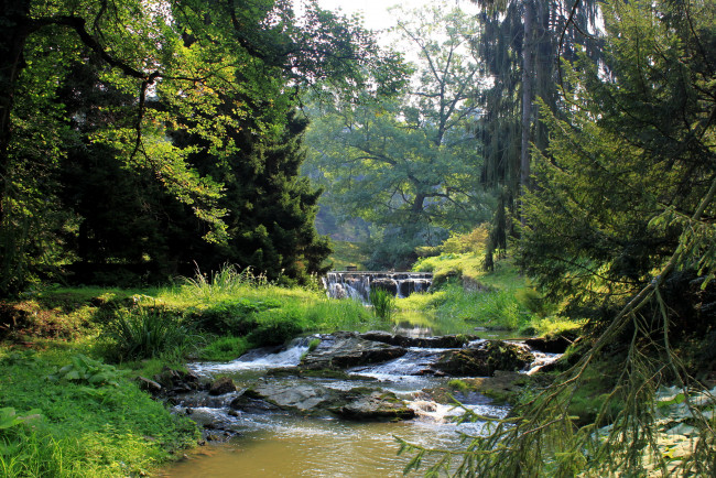 Обои картинки фото Чехия, pruhonice, природа, реки, озера, лес, река, водопад