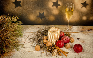 Картинка праздничные угощения бокалы шампанское украшения новый год рождество