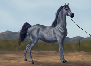 Картинка рисованное животные +лошади фон природа лошадь