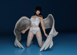 обоя 3д графика, ангел , angel, девушка, крылья, ангел, фон, взгляд