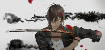 обоя аниме, touken ranbu, парень, арт, vient, touken, ranbu, ookurikara, взгляд, меч, стойка