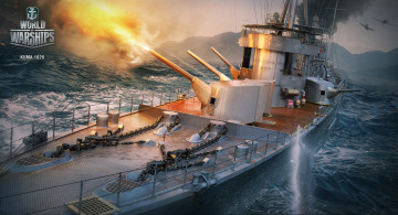 обоя world of warships, видео игры, корабль, море, волны