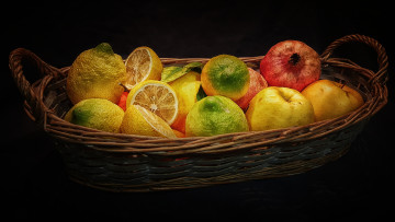Картинка еда фрукты +ягоды лимрны гранаты яблоки