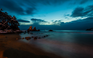 Картинка природа побережье скалы море ночь korea