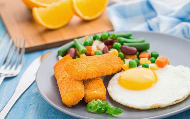 Обои картинки фото еда, Яичные блюда, рыбные, палочки, овощи, яйцо, апельсин, vegetables, orange, egg