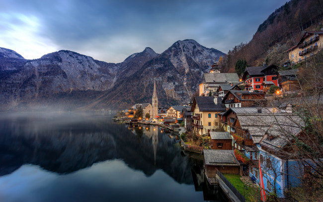 Обои картинки фото hallstatt,  austria, города, - пейзажи, горы, озеро, городок
