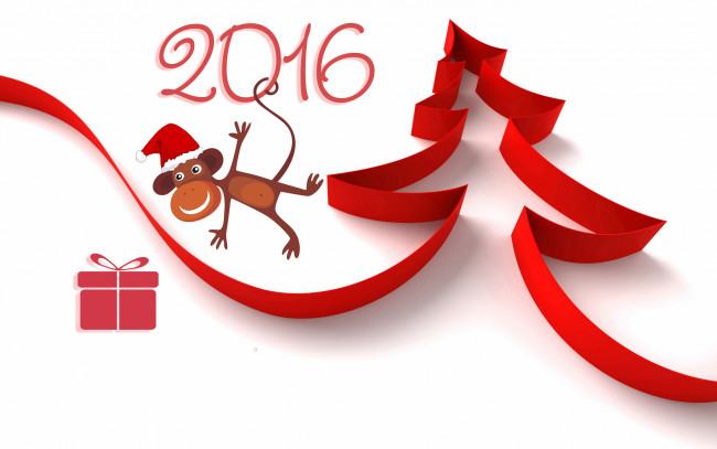 Обои картинки фото праздничные, векторная графика , новый год, обезьяна, подарок