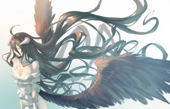 Обои картинки фото аниме, overlord, albedo, art, крылья, девушка, демонесса
