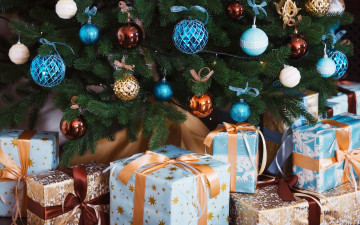 обоя праздничные, подарки и коробочки, елка, подарки, праздник, шар, новый, год, шары