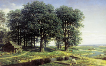 Картинка рисованное михаил+клодт картина пейзаж река дубовая роща деревья михаил клодт дом