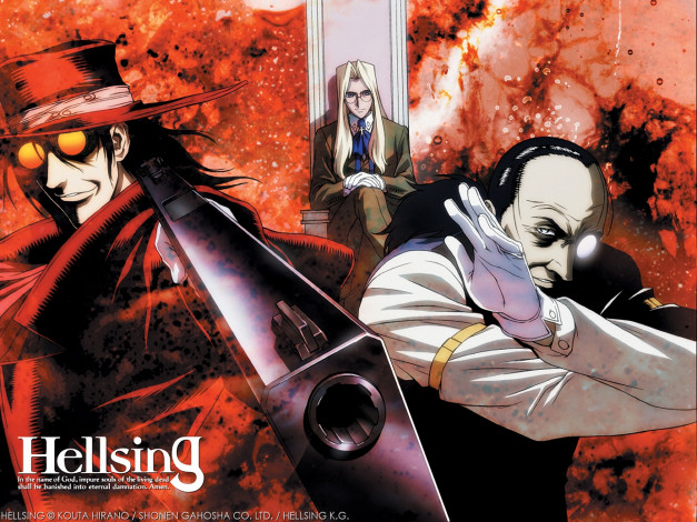 Обои картинки фото аниме, hellsing, алукард, integra, оружие, дракула, walter, alucard, vampire